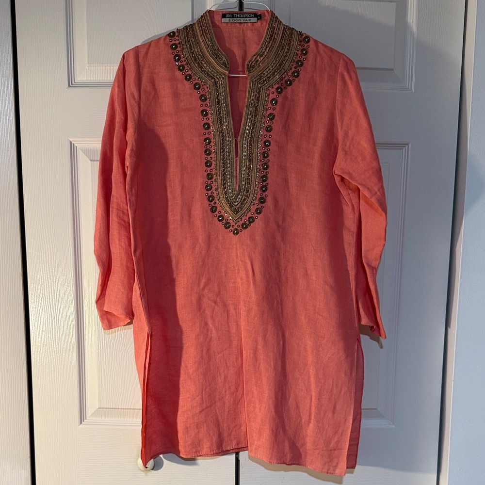 Embroidered and Beaded Coral Tunic